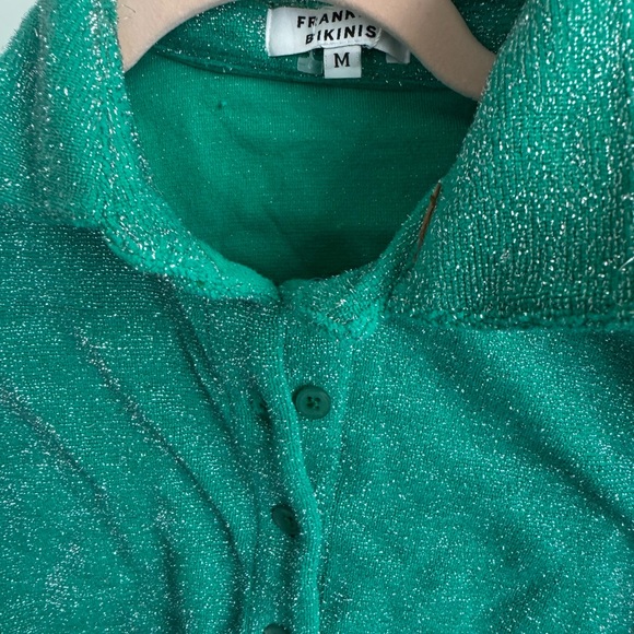 Frankie's Bikinis Josephine Cardi Crop Top sparkly green terry lurex Size M NWT - Picture 4 of 4